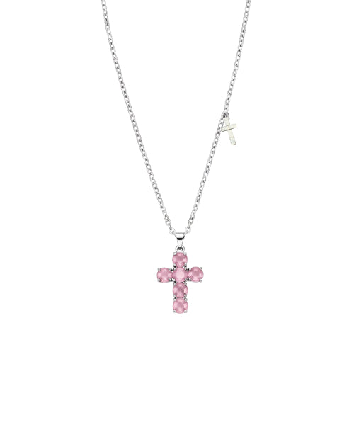 CRYSTAL CROSS SLIDE NECKLACE - 4 COLORS PINK