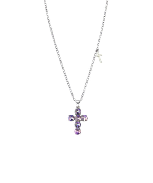 CRYSTAL CROSS SLIDE NECKLACE - 4 COLORS PURPLE