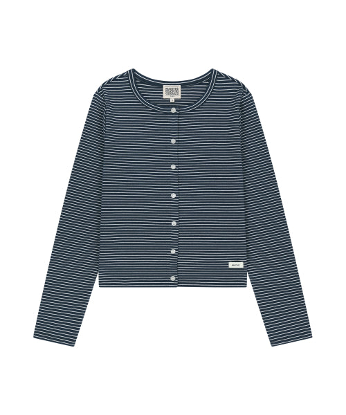 W BASIC COTTON CARDIGAN NAVY STRIPE AS SHOWN