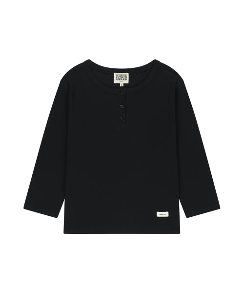 W BASIC HENLEY NECK 3 4 SLEEVE HEATHER - 4 COLORS BLACK