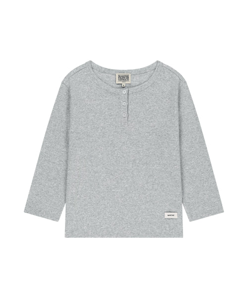 W BASIC HENLEY NECK 3 4 SLEEVE HEATHER - 4 COLORS GREY