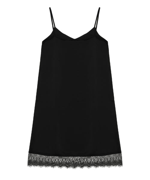 SATIN LACE SLIP DRESS #徐睿知同款! - 2 COLORS BLACK