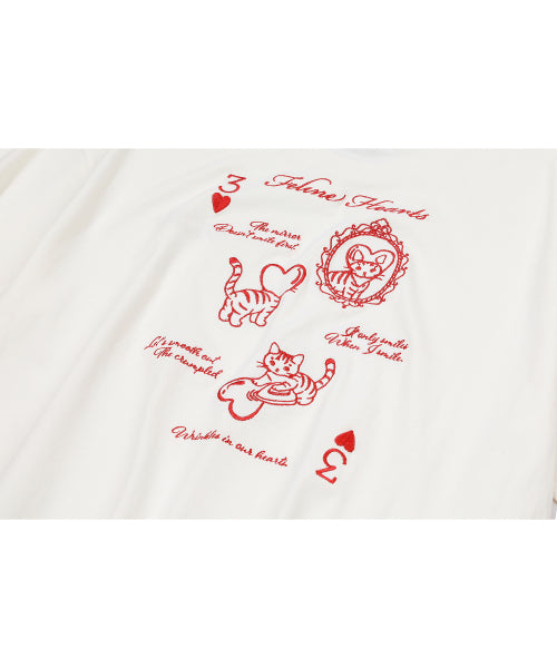CAT EMBROIDERY SHORT SLEEVE TEE - 2 COLORS CREAM