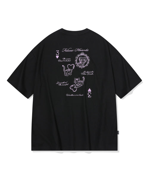 CAT EMBROIDERY SHORT SLEEVE TEE - 2 COLORS BLACK