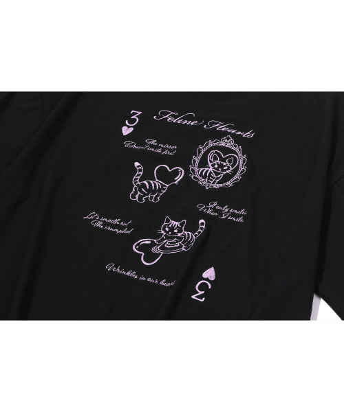 CAT EMBROIDERY SHORT SLEEVE TEE - 2 COLORS BLACK