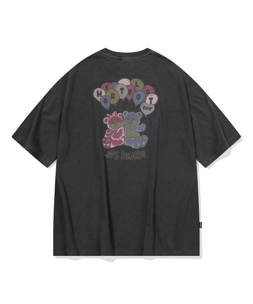 HAPPY BALLOON PIGMENT SHORT SLEEVE TEE - 3 COLORS BLACK