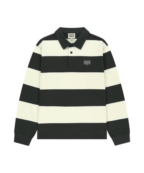 SMALL CLASSIC LOGO RUGBY COLLAR LONG SLEEVE TEE - 2 COLORS CHARCOAL
