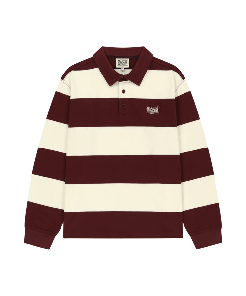 SMALL CLASSIC LOGO RUGBY COLLAR LONG SLEEVE TEE - 2 COLORS BURGUNDY