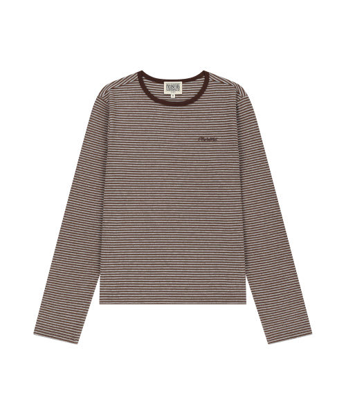 W STRIPE LONG SLEEVE TEE - 2 COLORS DARK BROWN