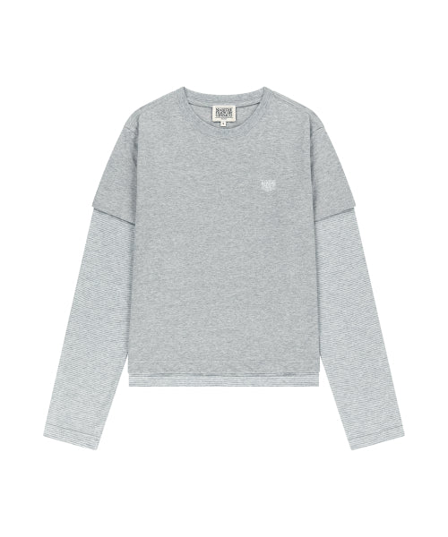 W HALF SLEEVE LAYERED LONG SLEEVE TEE - 2 COLORS GREY