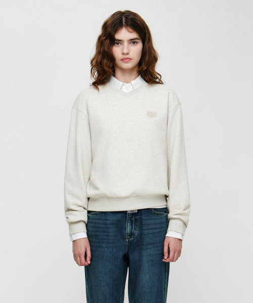 W SMALL CLASSIC LOGO V NECK BALLOON SWEATSHIRT - 3 COLORS OATMEAL