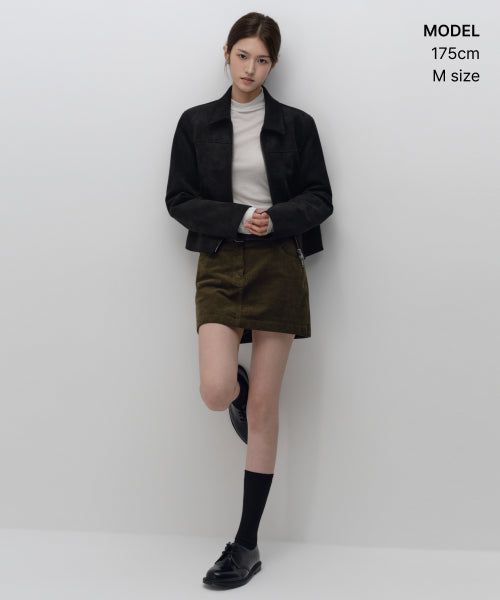 WOMENS SYNTHETIC SUEDE SINGLE JACKET #韓韶禧同款! - 2 COLORS BLACK