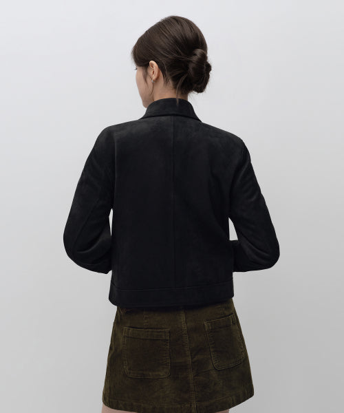 WOMENS SYNTHETIC SUEDE SINGLE JACKET #韓韶禧同款! - 2 COLORS BLACK