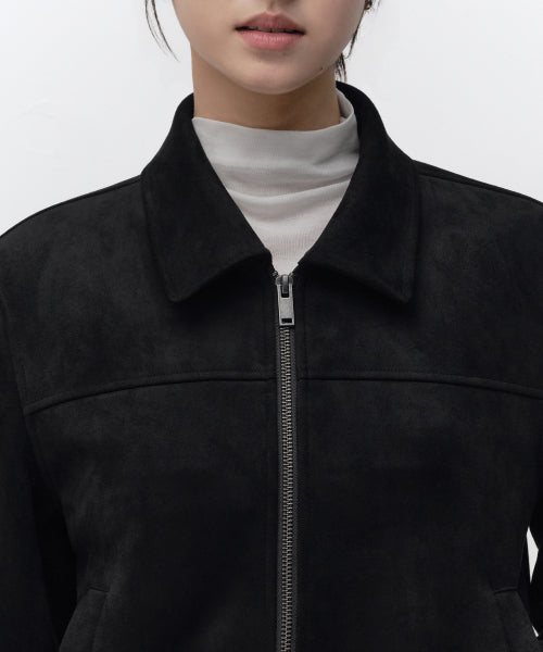 WOMENS SYNTHETIC SUEDE SINGLE JACKET #韓韶禧同款! - 2 COLORS BLACK