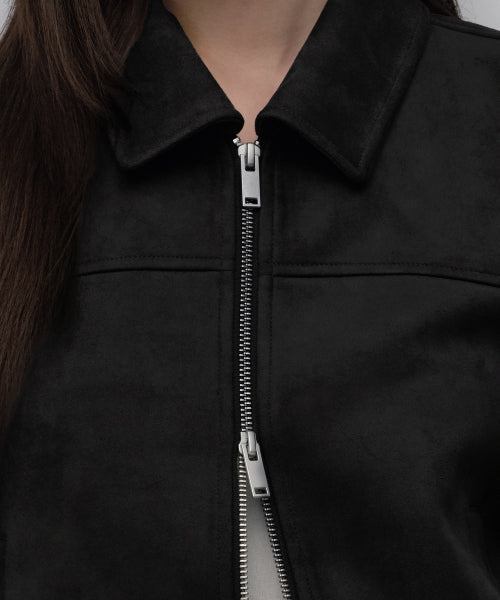 WOMENS SYNTHETIC SUEDE SINGLE JACKET #韓韶禧同款! - 2 COLORS BLACK