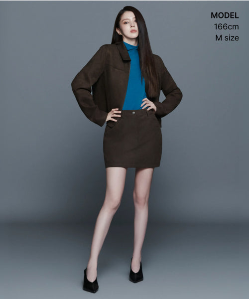 WOMENS SYNTHETIC SUEDE SINGLE JACKET #韓韶禧同款! - 2 COLORS BROWN