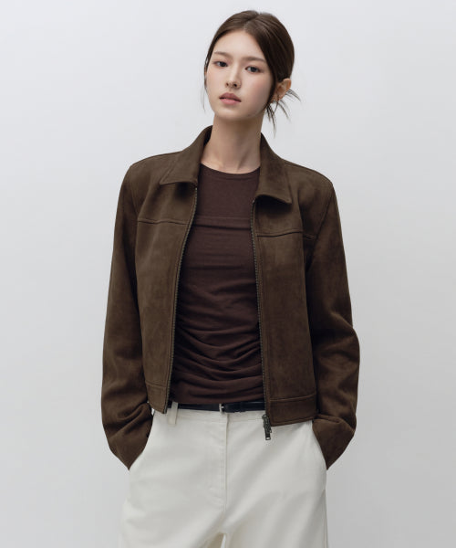 WOMENS SYNTHETIC SUEDE SINGLE JACKET #韓韶禧同款! - 2 COLORS BROWN