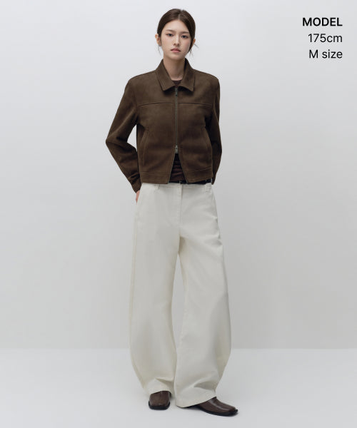 WOMENS SYNTHETIC SUEDE SINGLE JACKET #韓韶禧同款! - 2 COLORS BROWN