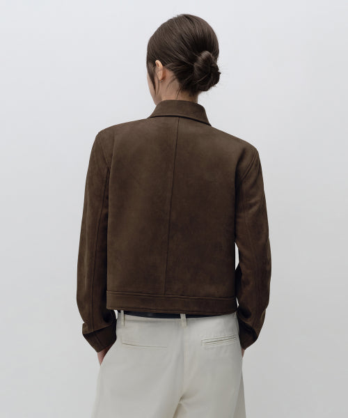WOMENS SYNTHETIC SUEDE SINGLE JACKET #韓韶禧同款! - 2 COLORS BROWN