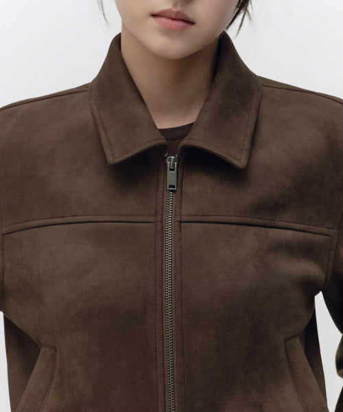 WOMENS SYNTHETIC SUEDE SINGLE JACKET #韓韶禧同款! - 2 COLORS BROWN