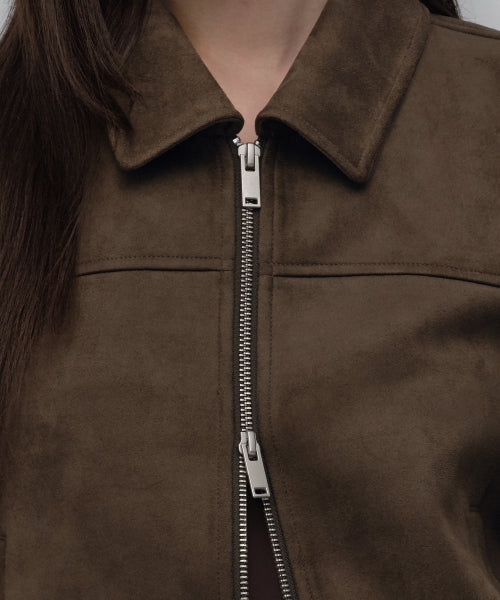 WOMENS SYNTHETIC SUEDE SINGLE JACKET #韓韶禧同款! - 2 COLORS BROWN