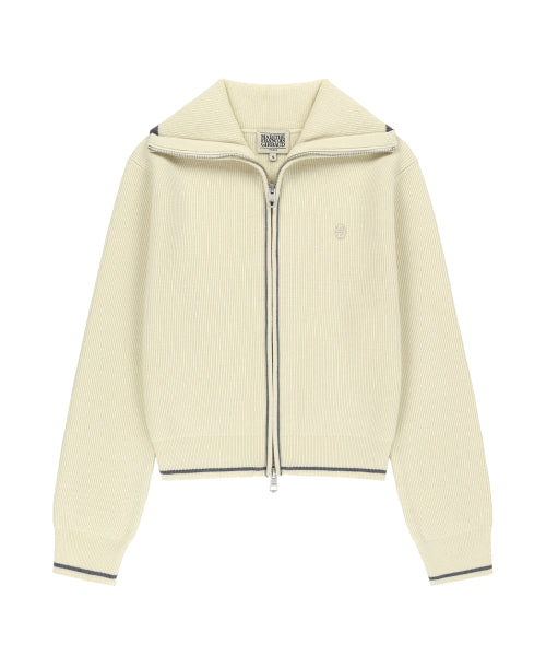 W BIG COLLAR CROP ZIP UP CARDIGAN - 2 COLORS IVORY