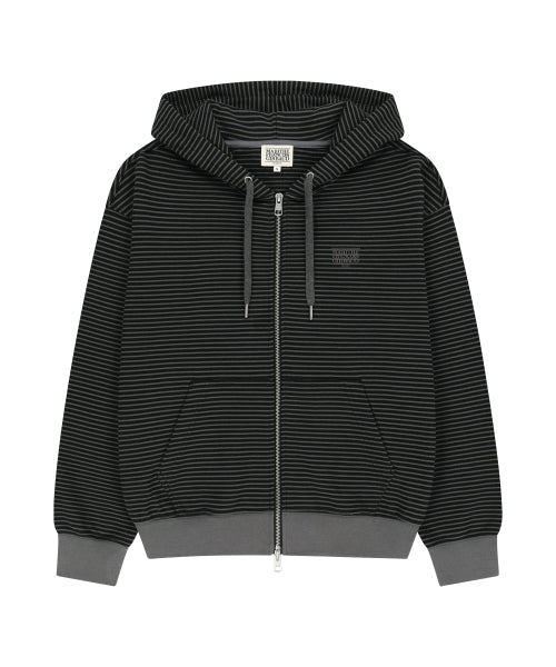 SMALL CLASSIC LOGO STRIPE OVERSIZED HOODIE ZIPUP - 3 COLORS CHARCOAL