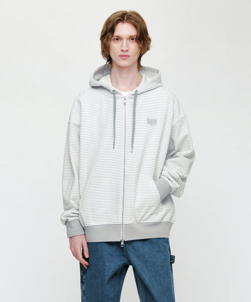 SMALL CLASSIC LOGO STRIPE OVERSIZED HOODIE ZIPUP - 3 COLORS LIGHT GREY