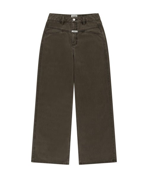W X POCKET SEMI WIDE DENIM PANTS - 2 COLORS BROWN