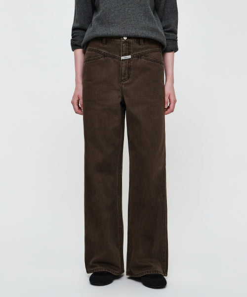 W X POCKET SEMI WIDE DENIM PANTS - 2 COLORS BROWN