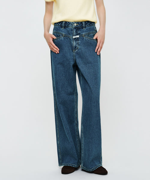 W X POCKET SEMI WIDE DENIM PANTS - 2 COLORS BLUE