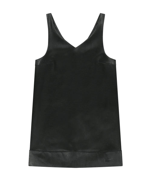 W FAUX LEATHER SLEEVELESS MINI DRESS - 2 COLORS BLACK