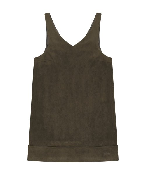 W FAUX LEATHER SLEEVELESS MINI DRESS - 2 COLORS BROWN