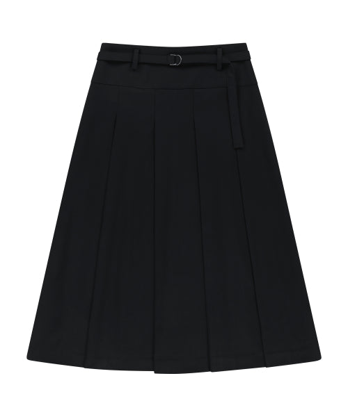 W BELTED PLEATS MIDI SKIRT - 2 COLORS BLACK