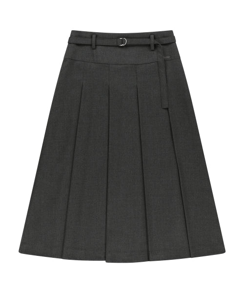 W BELTED PLEATS MIDI SKIRT - 2 COLORS CHARCOAL