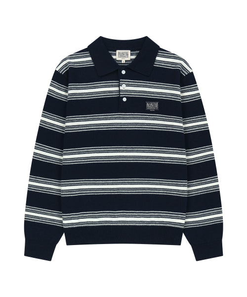 SMALL CLASSIC LOGO MULTI STRIPE POLO KNIT - 3 COLORS NAVY