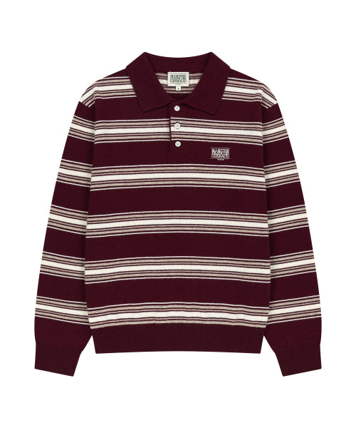 SMALL CLASSIC LOGO MULTI STRIPE POLO KNIT - 3 COLORS BURGUNDY