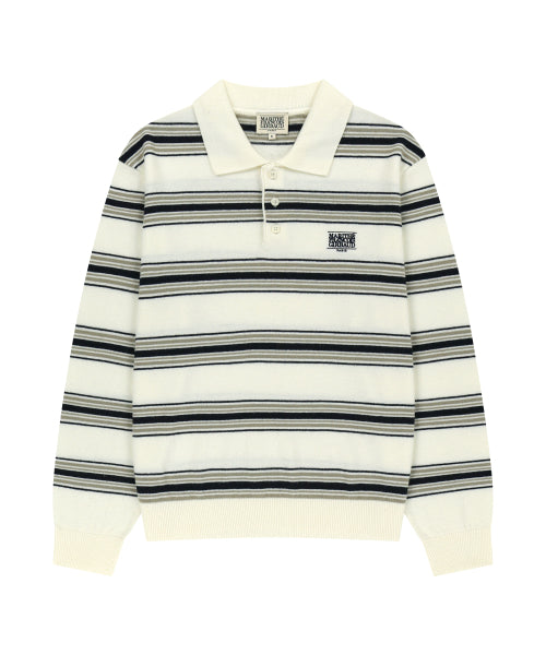 SMALL CLASSIC LOGO MULTI STRIPE POLO KNIT - 3 COLORS IVORY