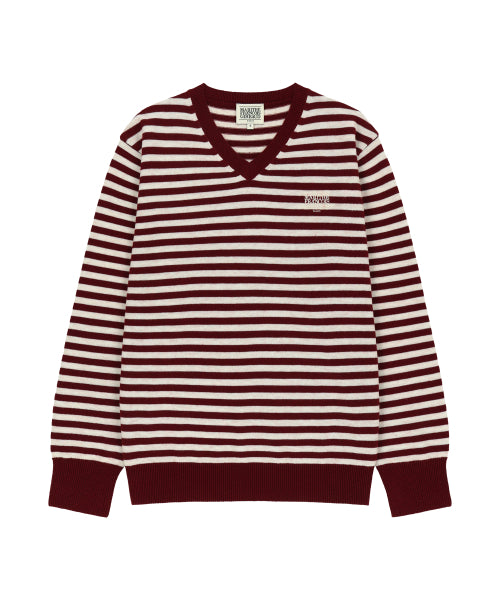 W MICRO CLASSIC LOGO V NECK KNIT - 3 COLORS BURGUNDY