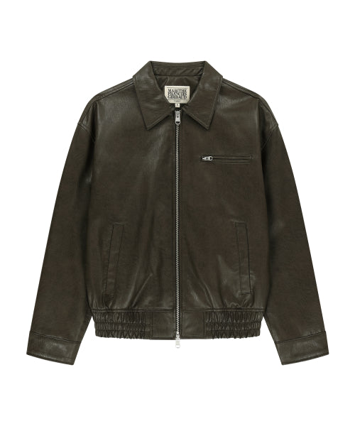 FAUX LEATHER COLLAR JACKET - 2 COLORS BROWN