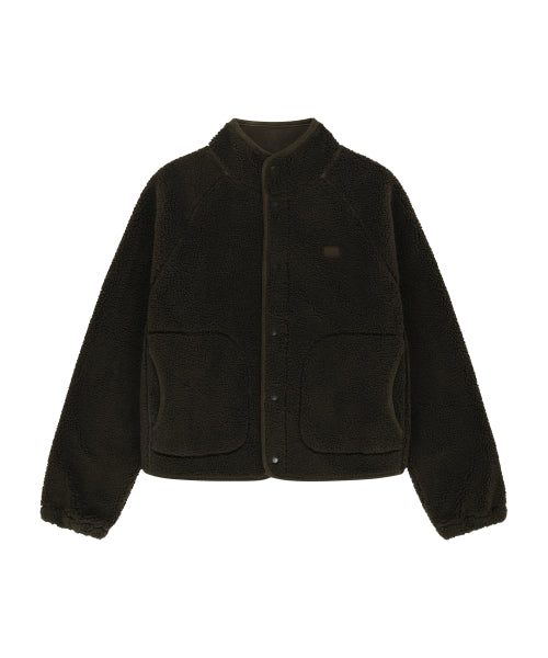 W HIGH NECK FLEECE JACKET - 2 COLORS DARK BROWN