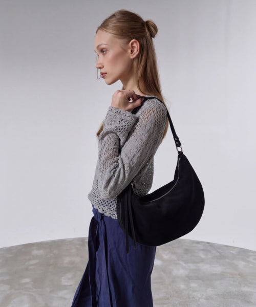 HALF MOON TASSEL BAG - 4 COLORS BLACK