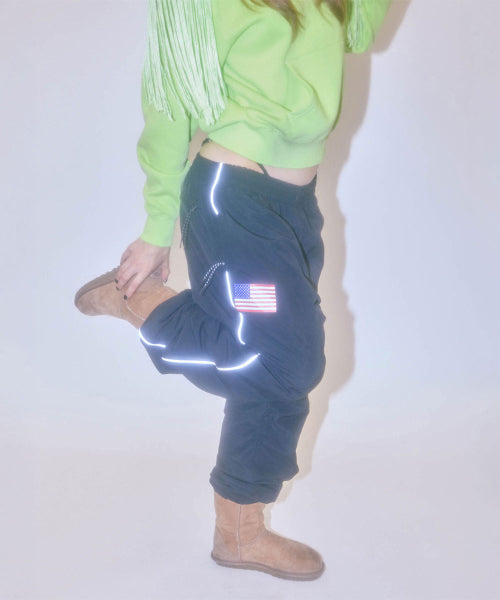 REFLECTIVE PIPING NYLON PANTS - 3 COLORS BLACK