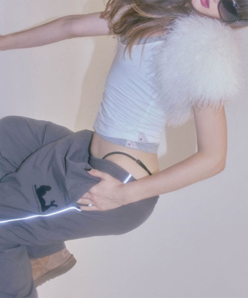 REFLECTIVE PIPING NYLON PANTS - 3 COLORS CHARCOAL
