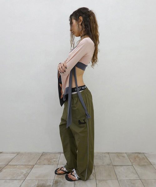 REFLECTIVE PIPING NYLON PANTS - 3 COLORS KHAKI