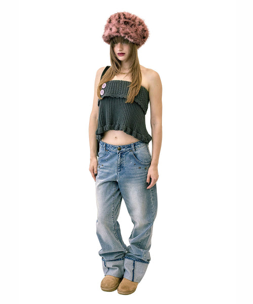 ANGELIC ROLL UP DENIM MID BLUE
