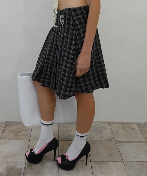 PLAID PLEATED MIDI SKIRT - 3 COLORS BLACK