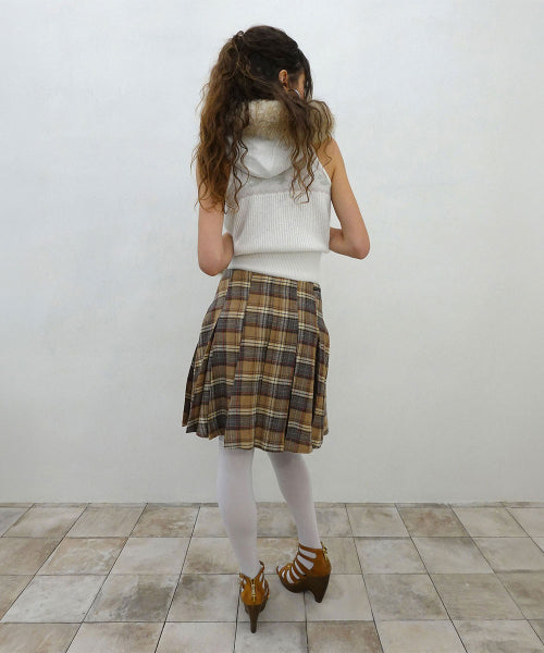 PLAID PLEATED MIDI SKIRT - 3 COLORS BEIGE