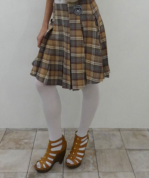 PLAID PLEATED MIDI SKIRT - 3 COLORS BEIGE