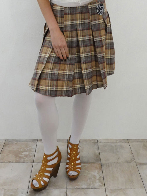 PLAID PLEATED MIDI SKIRT - 3 COLORS BEIGE